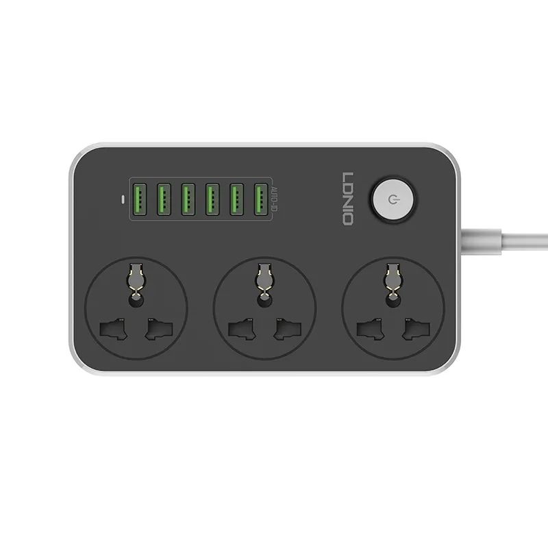 Ldnio SC3604 Power Strip with 3 AC Sockets and 6 USB Ports – Black
