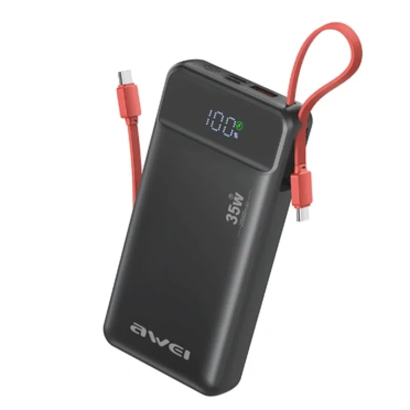 AWEI S22-35W Power Bank with Built-in Cable 20000mAh