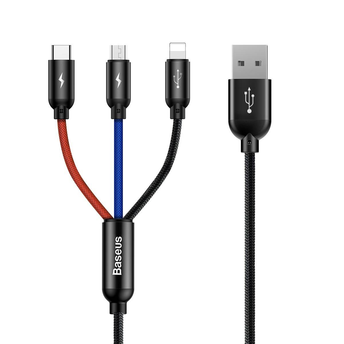 BASEUS 3.5A THREE PRIMARY COLOUR 3 IN 1 USB CABLE FOR M+L+T