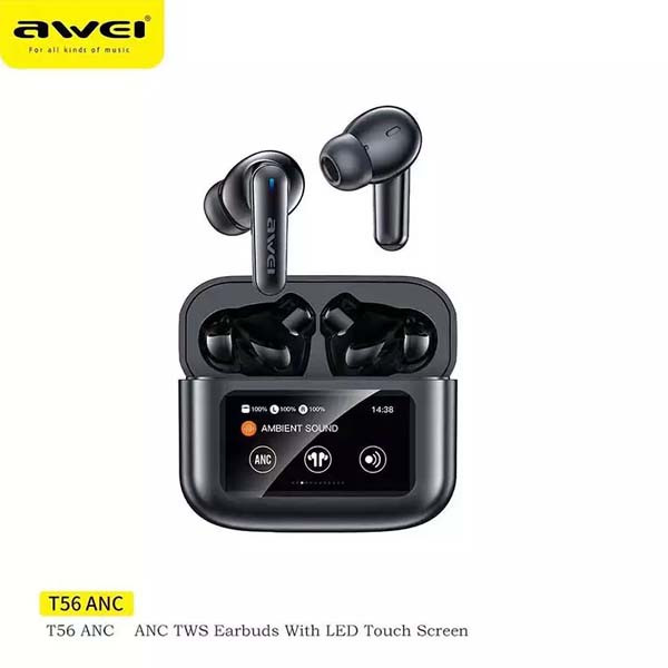 Awei T56 ANC TWS Earphone With Touch LCD Screen