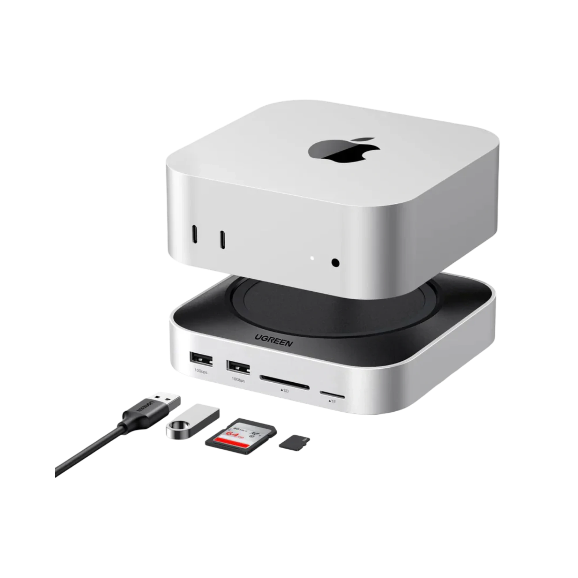 UGREEN Mac mini M4/ M4 Pro Dock & Stand with NVMe SSD Enclosure 3 USB A 10Gbps USB C Data Port SD Card Reader