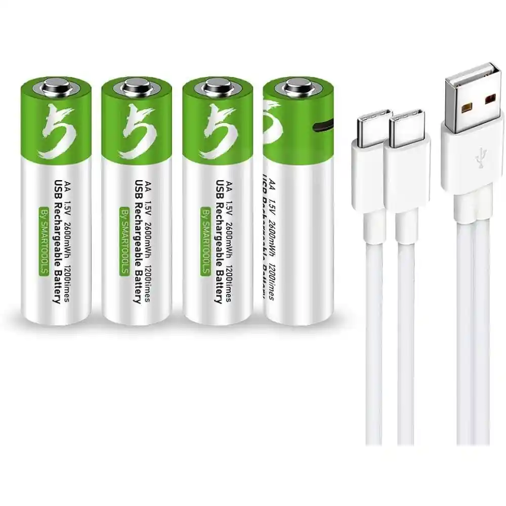 Smartoools 1.5V Type-C Rechargeable Batteries AA (4-Pack) With Type-C Cable