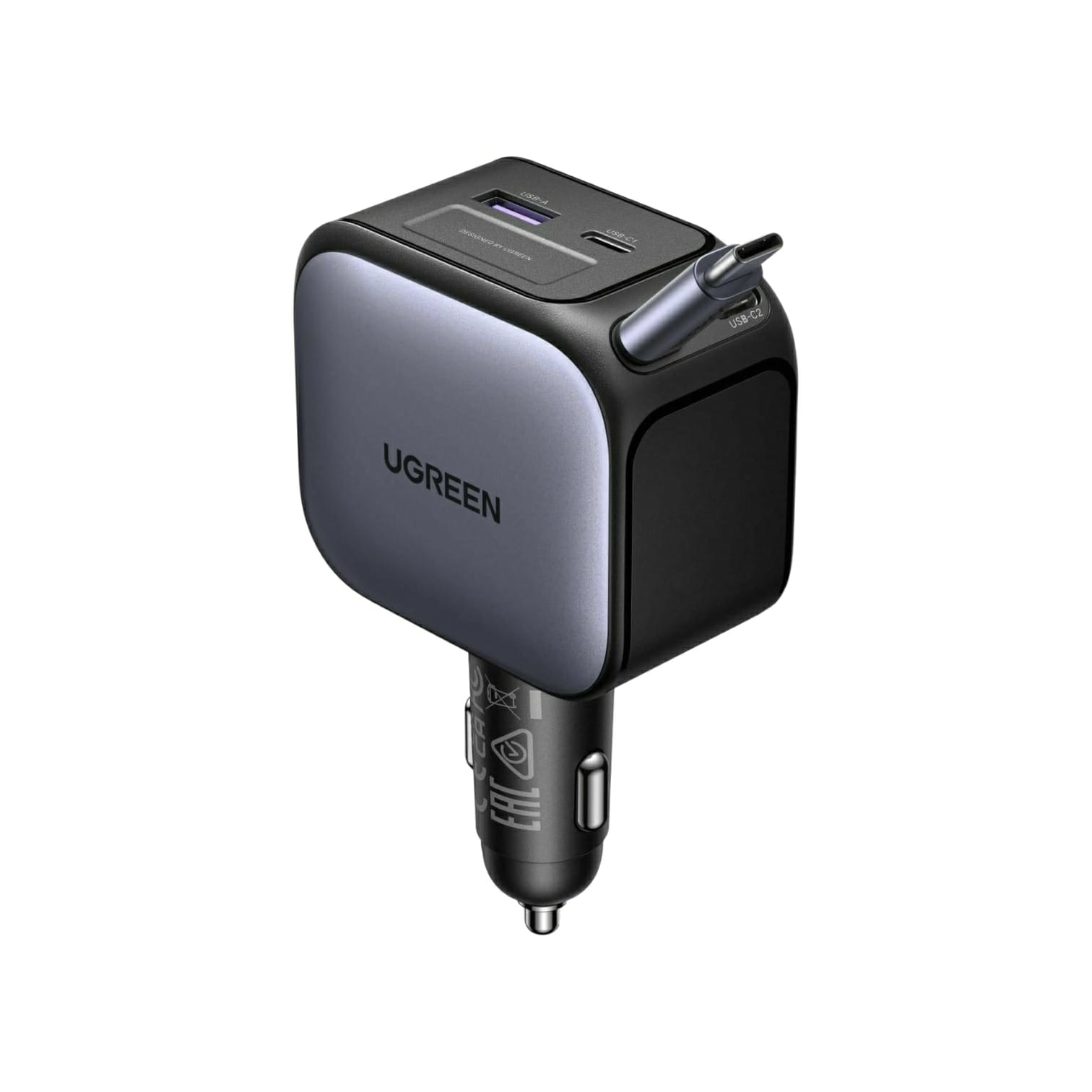 UGREEN 60W 2C1A Car Charger with Retractable Cable