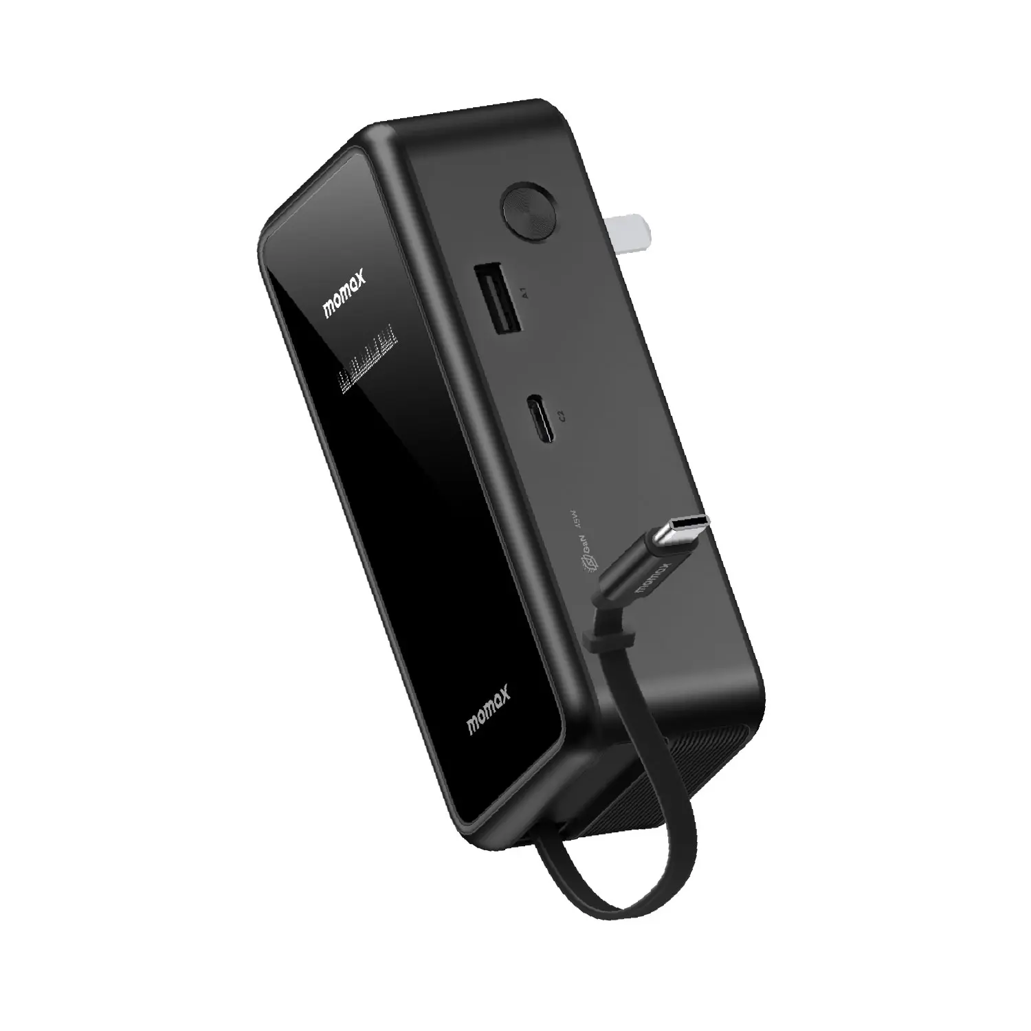 Momax 1-Pac⁺ 10000mAh 3in1 Hybrid GaN Battery Pack with Built-In Retractable Cable