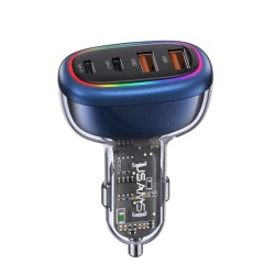 USAMS US-CC169 C34 PD30W+QC3.0 120W 4-port Transparent Car Fast Charger with Colorful Lights - Car Charger & Accessories | Gadget Monkey BD