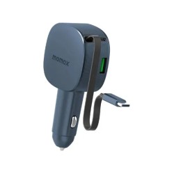 Momax 1-MOVE+ 60W 2-Port Car Charger with Built-in Retractable cable UC19 - Car Charger & Accessories | Gadget Monkey BD