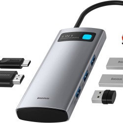 Baseus 5-in-1 HUB Multifunctional Type-C HUB Docking Station Metal Gleam Series - Peripherals | Gadget Monkey BD