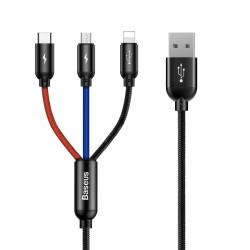 BASEUS 3.5A THREE PRIMARY COLOUR 3 IN 1 USB CABLE FOR M+L+T - Power & Accessories | Gadget Monkey BD