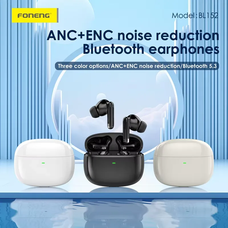 FONENG New High Quality BL152 Real ANC + ENC Tws Earphones Dual Noise Canceling HD Call Low Latency Wireless In-ear Headphones