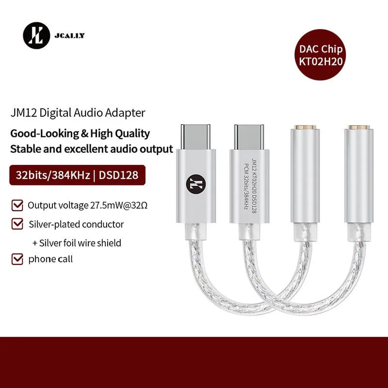 JCALLY JM12 Type C to 3.5mm HiFi DAC Chip Audio Adapter
