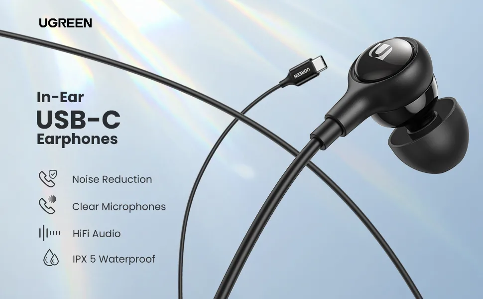 USB C in ear headphone with mic