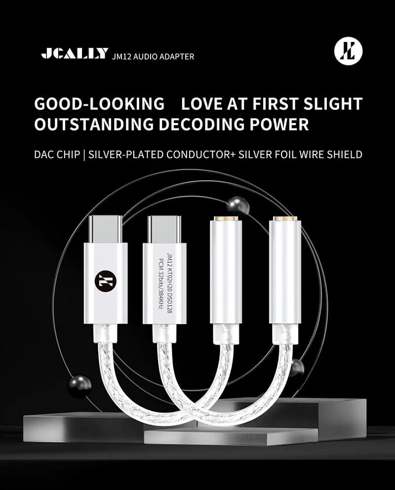 JCALLY JM12 Type C to 3.5mm HiFi DAC Chip Audio Adapter
