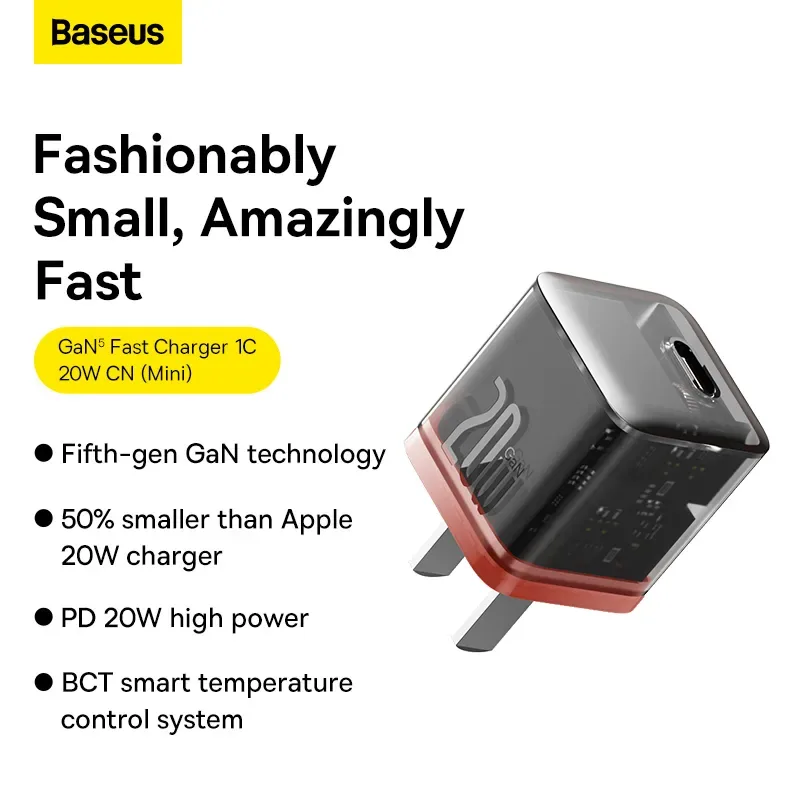 Baseus 20w Gan5 Fast Charger 1c Amber Orange For Apple Iphone 14 13 12 11 Series (4)