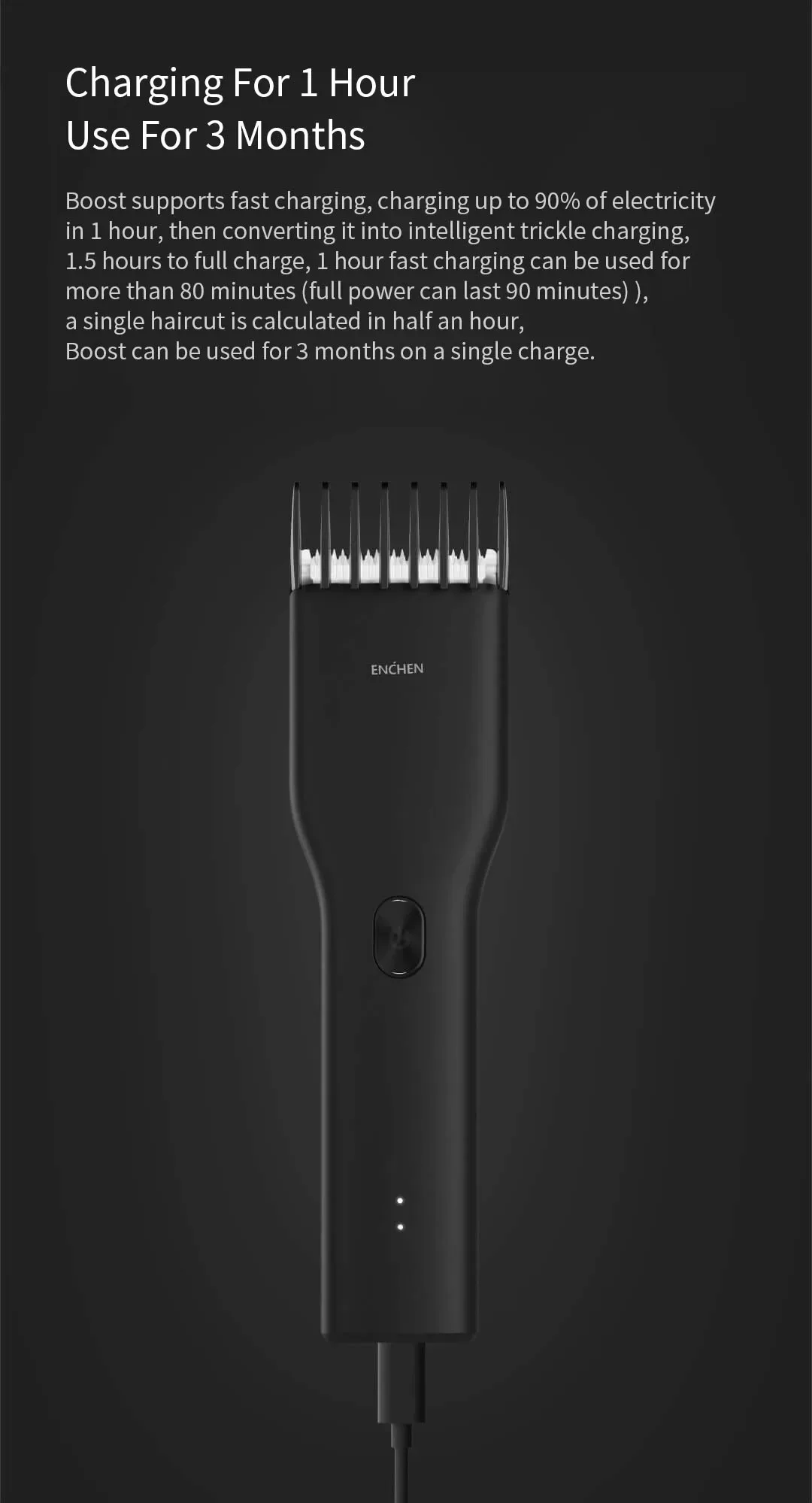 Xiaomi ENCHEN Boost USB Electric Hair Clipper Two Speed Ceramic Cutter Hair Fast Charging Hair Trimmer Children Hair Clipper 3