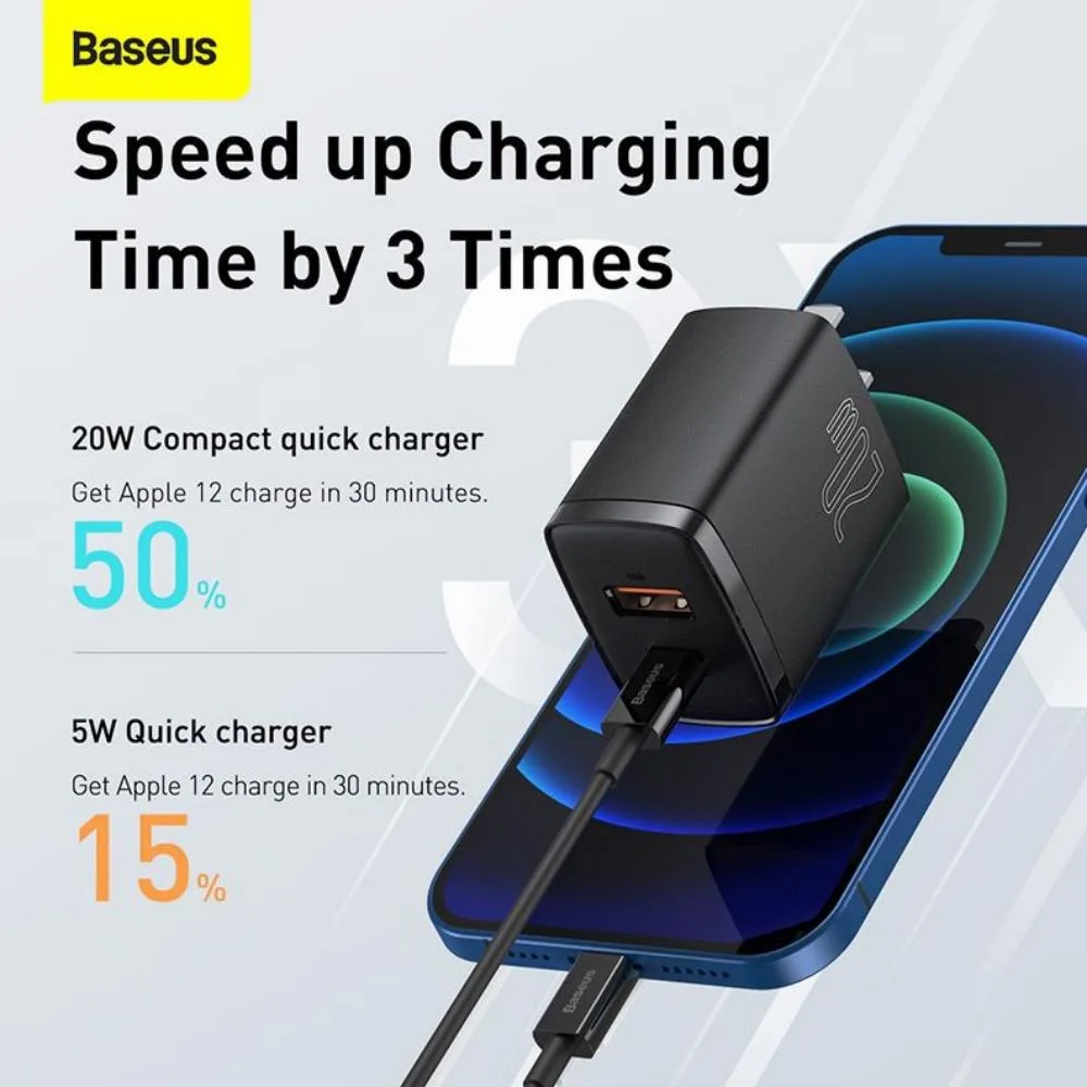 Baseus Ccxj 01 Compact Super Quick Charger Dual Port Uc 20w Cn (3)