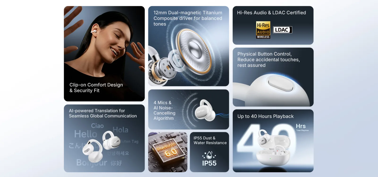 EarFun Clip 2 Hi-Res LDAC Ear Clip Earbuds
