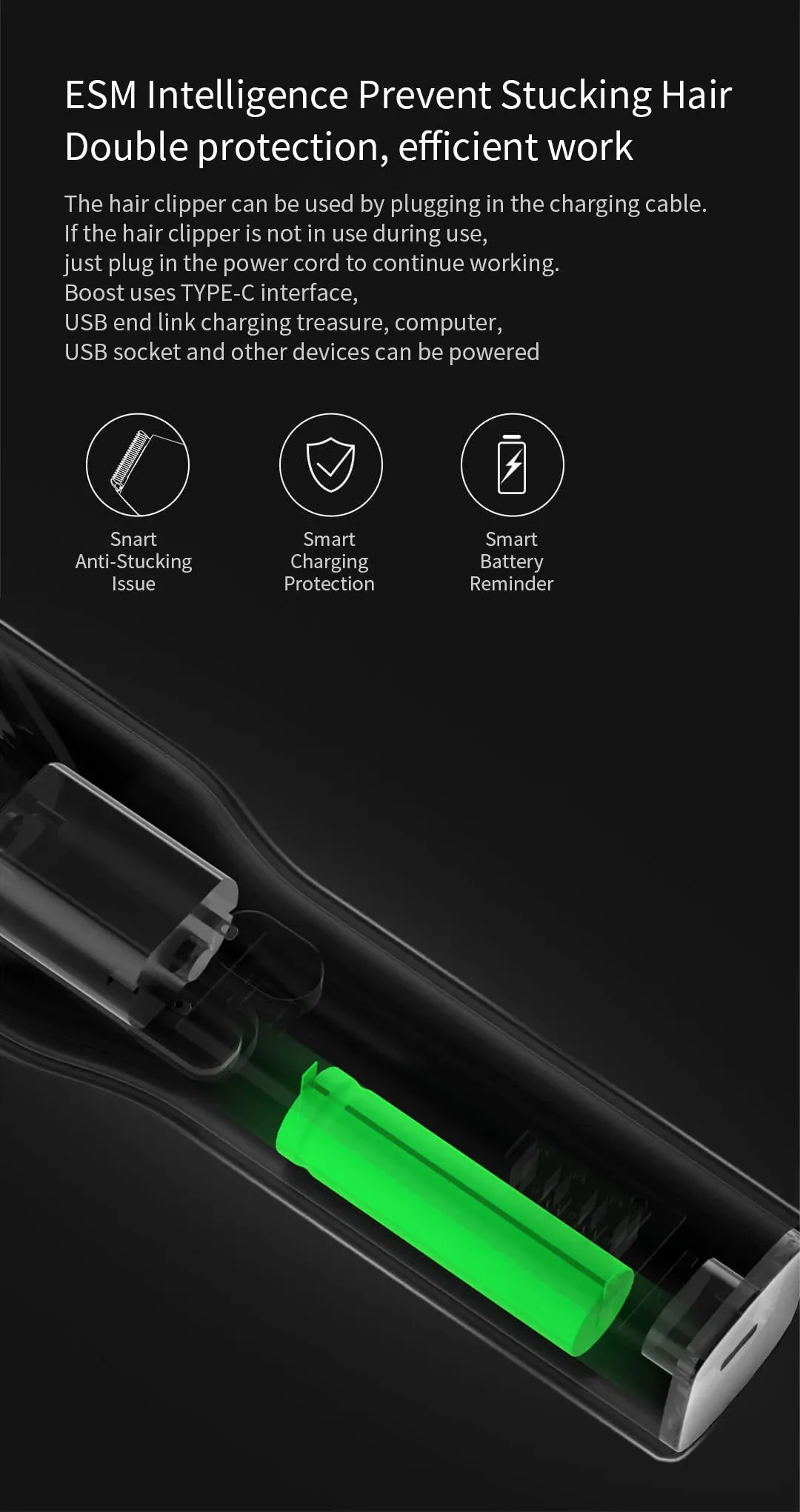 Xiaomi ENCHEN Boost USB Electric Hair Clipper Two Speed Ceramic Cutter Hair Fast Charging Hair Trimmer Children Hair Clipper 5