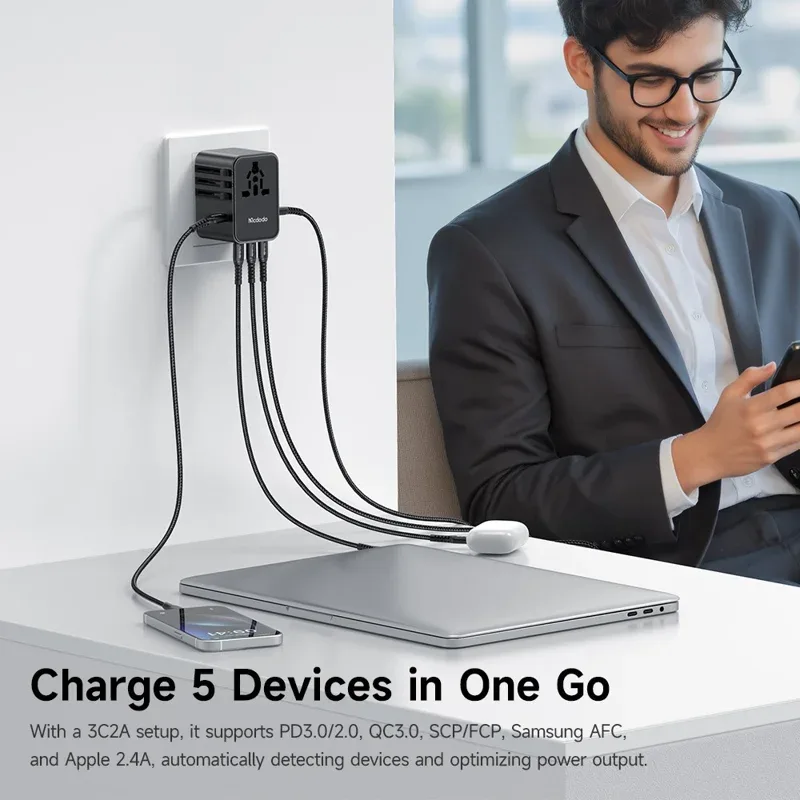 MCDODO CP-3270 MDD G5 Series 45W 3 USB-C + 2 USB-A Universal Travel Power Adapter Charger with USB-C to USB-C Cable