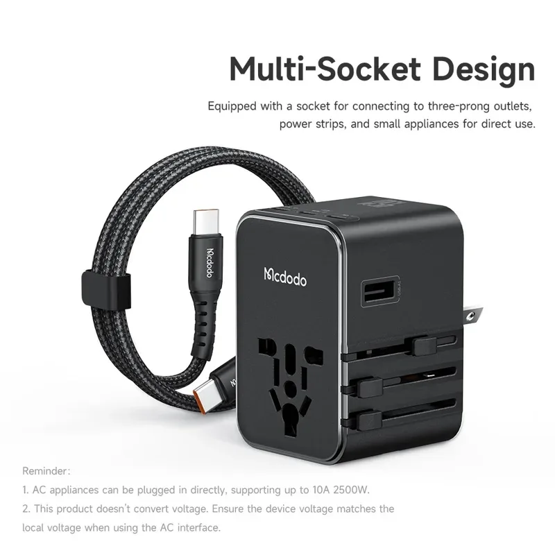 MCDODO CP-3270 MDD G5 Series 45W 3 USB-C + 2 USB-A Universal Travel Power Adapter Charger with USB-C to USB-C Cable