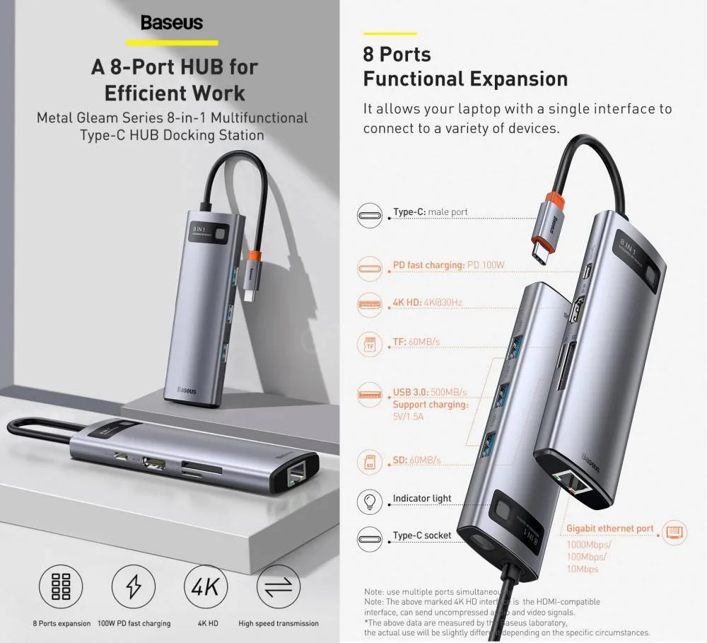 Baseus Metal Gleam Series 8 In 1 Multifunctional Type C Hub Docking Station (2)