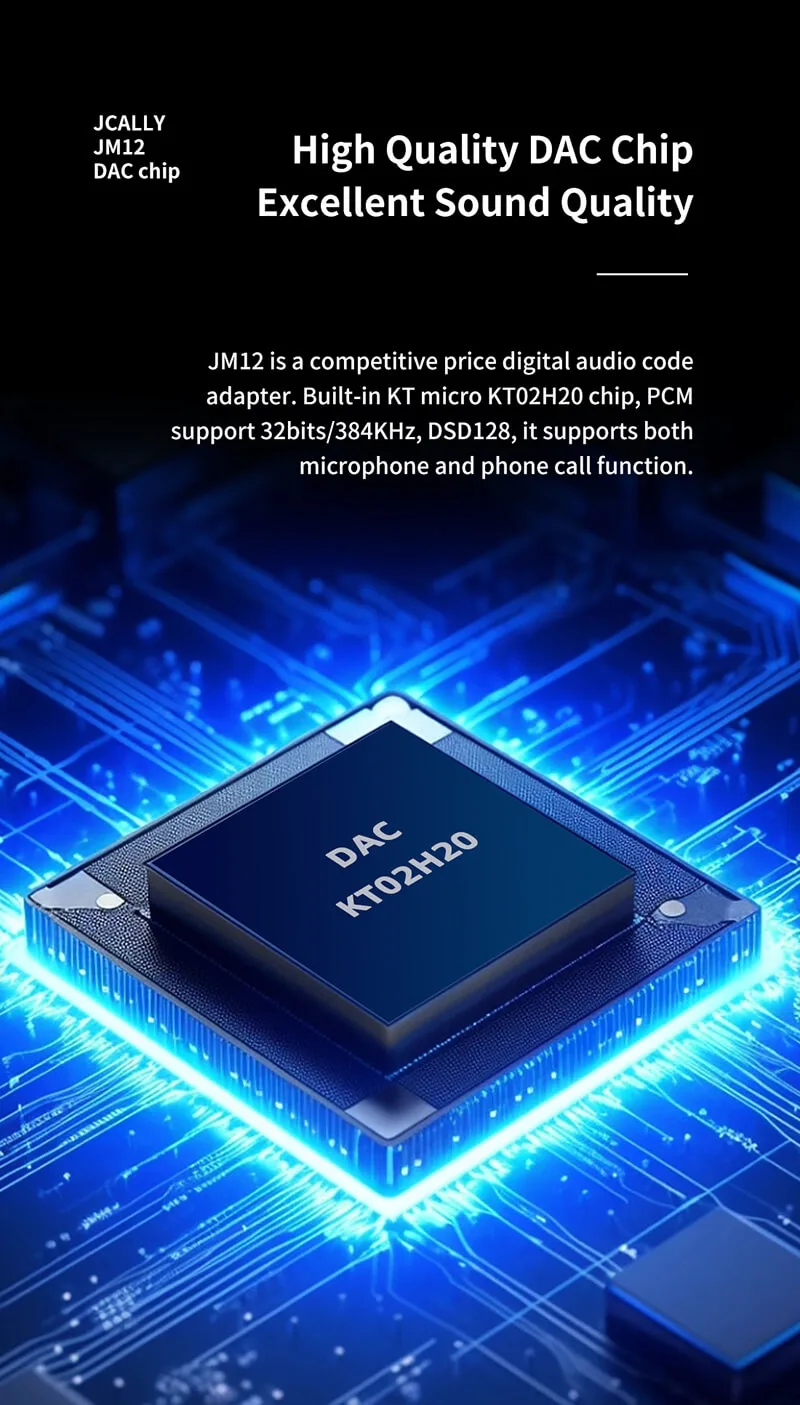 JCALLY JM12 Type C to 3.5mm HiFi DAC Chip Audio Adapter