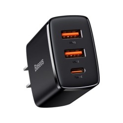 BASEUS Compact Quick Charger 2U+C 30W Type C PD Fast Charging 3 Ports USB Adapter - Power & Accessories | Gadget Monkey BD